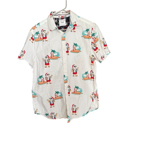 Denim & Flower Other - Denim & Flower Joy Santa Print Short Sleeve Button Up Shirt - Men's Medium